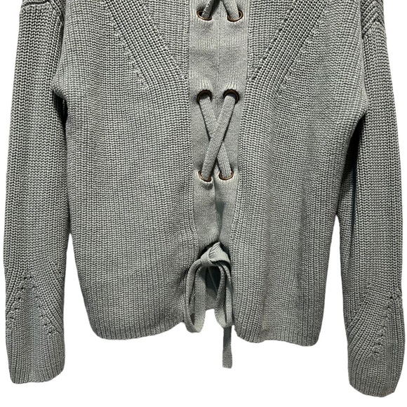 Lucky Brand Lace Up Light Mint Green Chunky Knit Sweater - Picture 9 of 11